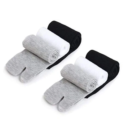 Image of Flip Flop Socks Elastic Cotton Toe Split Stylish Fun Casual Tabi Pack of 3(Black+White+Grey)