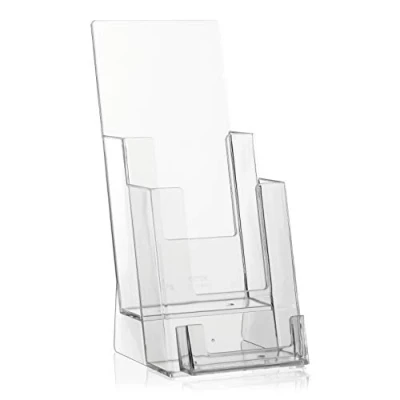Image of Brochure Stand in DIN Long Flyer Format with 2 Shelves and Extra Business Card Holder/Visi Holder