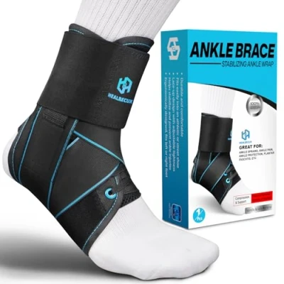 Image of Healrecux Lace Up Ankle Brace for Women Men, Support Ligament Damage, Ankles Stabilizer Wrap Basketball, Volleyball, Sports, Injury Recovery, M