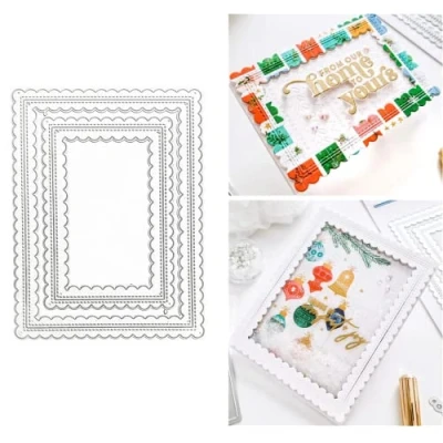 Image of Rectangle Frame Metal Die Cuts,Stitched Scalloped Nesting Tag Background Cutting Dies Cut Stencils for DIY Scrapbooking Photo Decorative Embossing Paper Card Making