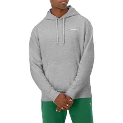 Image of Champion Men&#039;s, Powerblend, Fleece Hoodie, Comfortable Sweatshirt, Logo (Reg. Or Big &amp; Tall) Hooded, Oxford Gray Left Chest Script, XXL