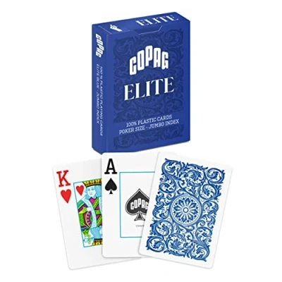 Image of Copag Elite 100% Plastic Playing Cards, Poker Size (Standard) Jumbo Index Single Deck (Blue)