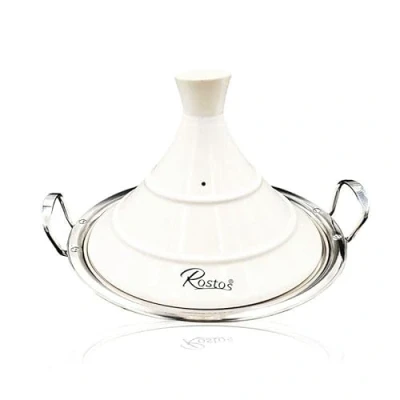 Image of Rostos Moroccan Tagine White Diameter 30 cm Ceramic Induction, Tagin, Days, Garden Pot, Cooking Available in Three Sizes, Casserole Premium Quality, Suitable for All Hobs and Oven