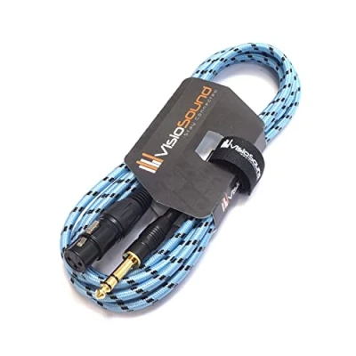 Image of VisioSound Female XLR to 6.35mm Stereo TRS Jack Lead/Balanced Signal/Audio Patch Cable (3m, Blue/Black)