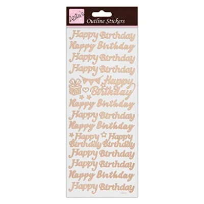 Image of Small Rose Gold Foil Happy Birthday Labels Stickers for Craft Cards and Decoration