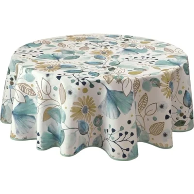 Image of Le linge de Jules Bloom Stain Resistant Tablecloth Round 160 cm, Blue, Beige