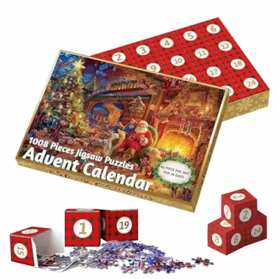 Image of Advent Calendar 2024 Christmas Jigsaw Puzzle 1008 Pieces Puzzles, 24 Days Countdown Puzzles for Adults Kids Gifts (Santa Claus&#039;s Castle B)