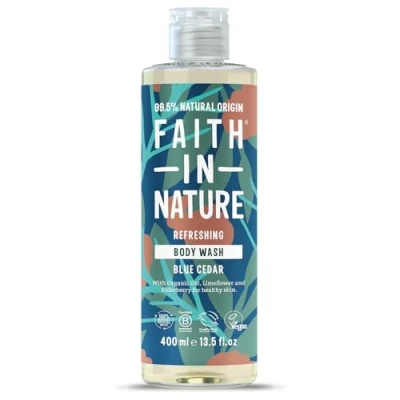Image of Faith In Nature Natural Blue Cedar Body Wash, Refreshing Shower Gel, Vegan and Cruelty Free, No SLS or Parabens, 400 ml