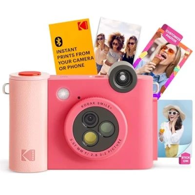 Image of KODAK Smile+ 2 in 1 Digital Instant Print Camera &amp; Wireless Bluetooth Photo Printer 10MP, Special Effect Rotating Lens, Zink 2x3 Inch Sticky Back Photos, via Fun App from Smart Devices Fuchsia