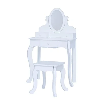 Image of Fantasy Fields By Teamson Little Princess Anna Medium Kids Dressing Table Vanity Set With Mirror, Drawers &amp; Chair Stool For Children White TD 13366D