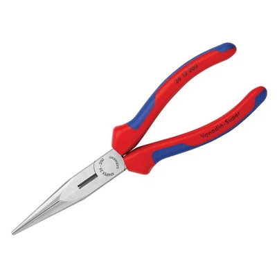 Image of Knipex Snipe Nose Side Cutting Pliers (Stork Beak Pliers) black atramentized, with multi component grips 200 mm (self service card/blister) 26 12 SB