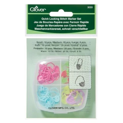 Image of clover Quick Locking Stitch Marker Set, Multi Colour, 7.5 x 2.5 cm, 36 count (Pack of 1)