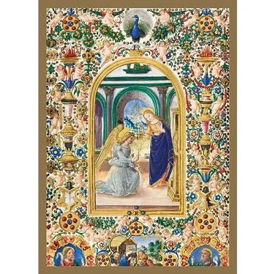 Image of Museums &amp; Galleries Christmas Cards Pack of 8 Illuminated Manuscript Religious Scene Eco Friendly and Recyclable