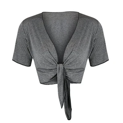 Image of STAR FASHION Women Cap Sleeve Bolero Shrug Tie Up Front Cropped Cardigan Short Sleeves Top Charcoal UK 12 14