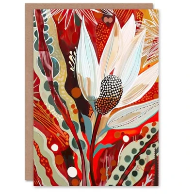 Image of Artery8 Greeting Card Bold Floral Folk Art Painting Scarlet Botanical For Her Woman Birthday