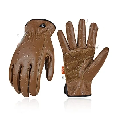 Image of Vgo... 1Pair Unlined Safety Cow Grain Leather Work Gloves Men,Rigger Gloves,Builder Gloves, Water Resistant, Palm Patched(CA9597WP)