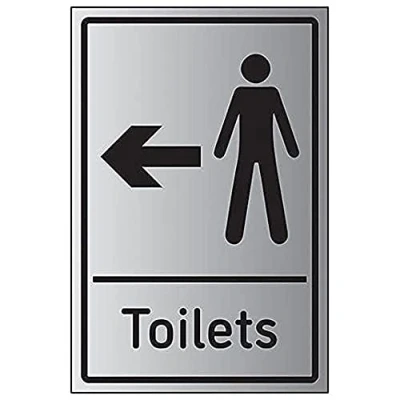 Image of V Safety Mens Toilets Arrow Left 200mm x 300mm Self Adhesive Aluminium Effect
