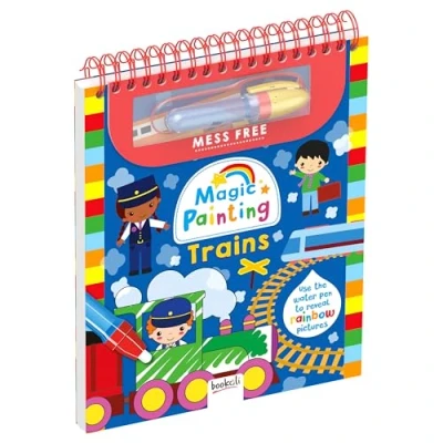 Image of Bookoli Magic Painting Trains Mess Free Book Water Activity Arts and Crafts for Toddlers Includes Re fillable Pen 6 useable Pictures