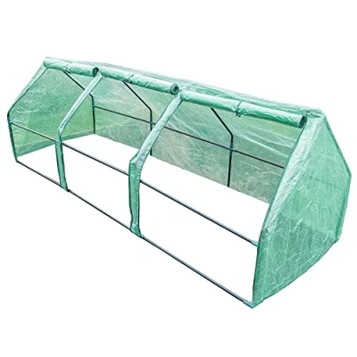 Image of Garden Gear Cloche Plant Cover, Portable Mini Greenhouse, Outdoor Grow Polytunnel Plants &amp; Vegetables Protection with Zipped Windows Steel Frame (Extra Long Apex Cloche)