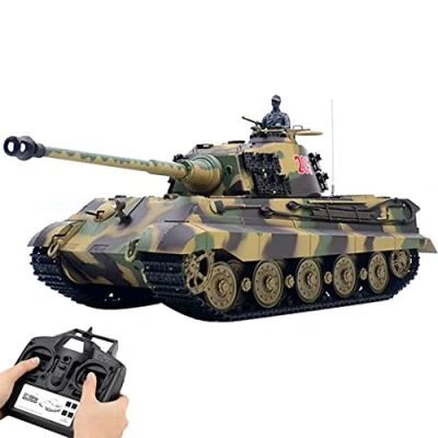 Image of BAUBAUPLAY Military Tank Model, 1/16 Scale Remote Control RC Tank, 2.4G German Henschel Tiger King Battle with Lights &amp; Sounds, Vehicle Toy for Adult