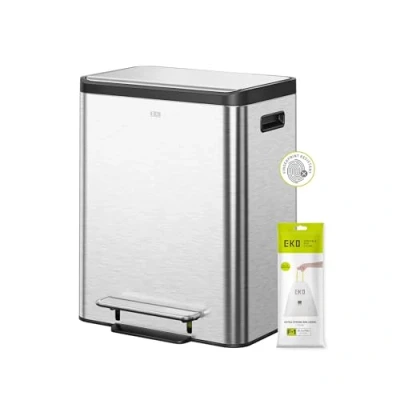 Image of EKO Ecocasa Recycling Kitchen Bin Pedal Rubbish with Two Removable Inner Buckets Perfect for &amp; Home, Stainless Steel, 15+15Litre