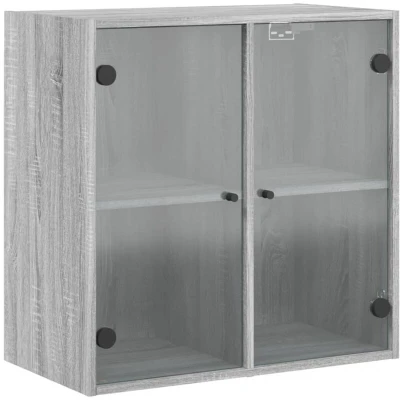 Image of vidaXL Wall Cabinet with Glass Doors Grey Sonoma 68x37x68.5 cm