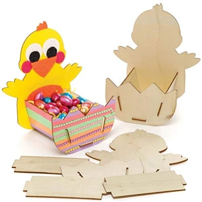 Image of Baker Ross Easter Chick Wooden Baskets Pack of 3, Decorations (AX784)