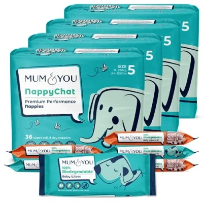 Image of Bulk Size 5 Nappy &amp; Baby Wet Wipe Multi Pack Bundle (144 Eco Nappies 336 Wipes)