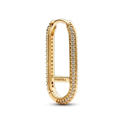 Image of Pandora ME 14k gold plated large hoop link earring with clear cubic zirconia