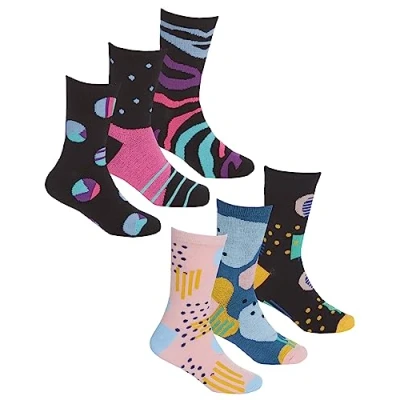 Image of Undercover 6 Pairs Kids Bamboo Abstract Mix Socks 43B780 1xEach 4 5.5