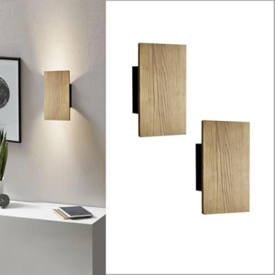 Image of ouglres Wooden Wall Light, LED Lamp with Switch 2Pack, Up and Down Indoor Vintage Lights, Flat Lamps for Living Room, Bedroom, Hallway, Modern Design Night Warm White, 8W