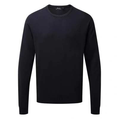 Image of Premier Mens Knitted Cotton Crew Neck Sweatshirt (Navy) Size X Large