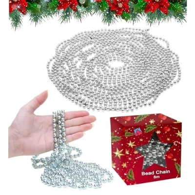 Image of Bead Garland 8M Silver Luxury Christmas Tree Decoration Beaded