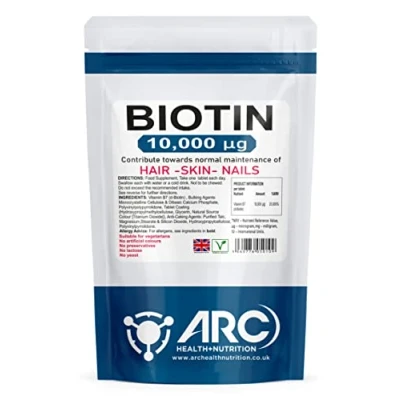 Image of Biotin 10,000mcg Vitamin B7, Hair Growth, High Strength 250 Tablets Suitable for Vegetarian and Vegan, Made in UK