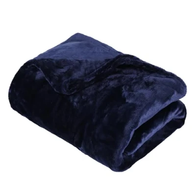 Image of ASAB Soft Flannel Fleece Bed Throw Blanket Breathable Comfortable Washable Plush for Sofa Armchair Cosy Lightweight Large Fluffy Warm Bedroom Couch 150 x 130cm (Navy)