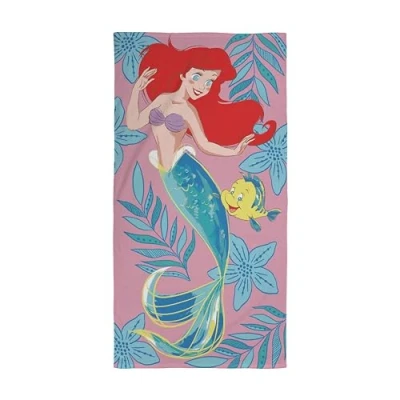 Image of Character World Official Disney Princess Ariel and Flounder Towel Under the Sea Delight, Super Soft Feel Perfect for Bath, Beach &amp; Pool 100% Cotton, One size 140cm x 70cm, Pink
