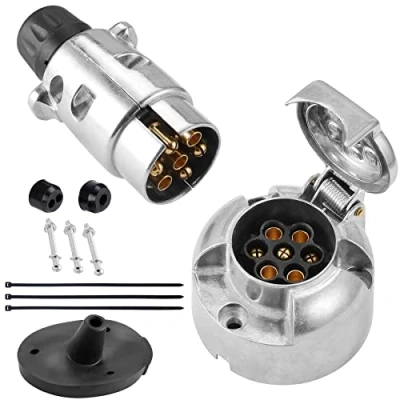 Image of SPARKMOTO 7 Pin Trailer Metal Plug Socket,12V Socket Aluminium Pole Male Female With Installation Accessories 7pin Caravan RV (Screw Cap)