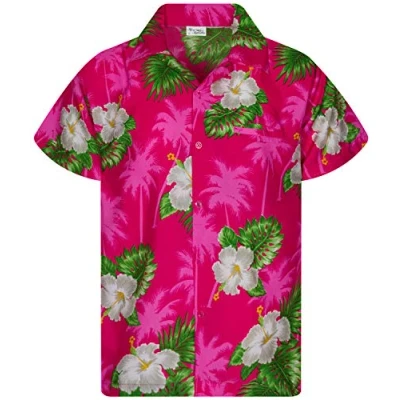 Image of King Kameha Mens JK Flowers Casual Aloha Hawaiian Shirt Parrots, Small Flower, Pink, M