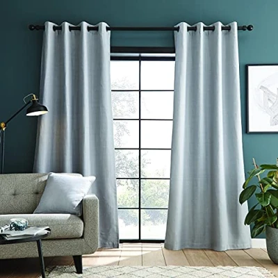 Image of Catherine Lansfield Textured Blackout Thermal Eyelet 66X54 Inch Curtains Silver