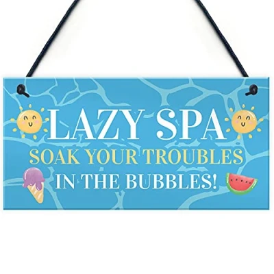 Image of RED OCEAN Novelty Lazy Spa Hanging Decor Sign Hot Tub Signs For Your Home Garden
