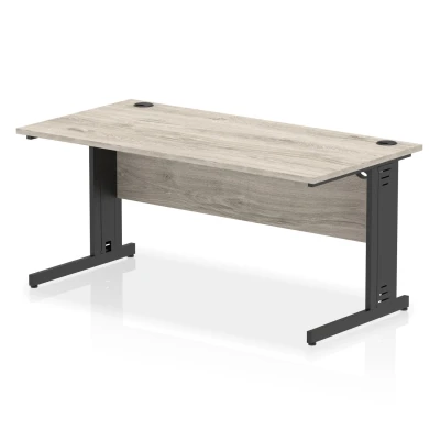 Image of Impulse 1600x800mm Straight Desk Grey Oak Top Black Cable Managed Leg