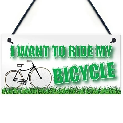 Image of RED OCEAN Want To Ride My Bicycle Biking Cyclist Funny Hanging Plaque Friendship Gift Sign