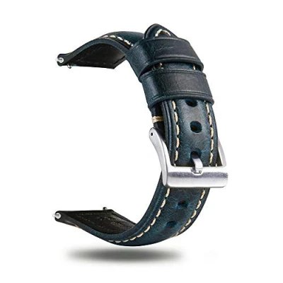 Image of Berfine 18mm Quick Release Retro Leather Watch Band,Vintage Pull up Strap, Dark Blue