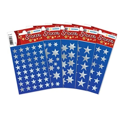Image of HERMA 378 Christmas Silver Star Stickers for Card Making, Crafts, Envelopes and Xmas Decorations, Self Adhesive Labels Kids Children