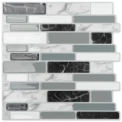Image of Art3d 10 Sheets Peel and Stick Kitchen Backsplash Tiles, 12&quot;x12&quot; Self Adhesive Marble Grey Wall Tiles for Bathroom