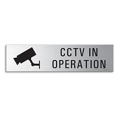 Image of Door Sign CCTV in Operation Material Stainless Steel 160x40 mm finely brushed matt self adhesive No.27115