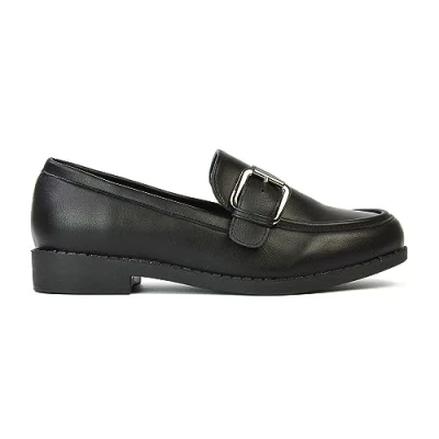 Image of Womens Black Slip On Loafers Ladies Flat Low Heel Close Toe Buckle Casual Office Work School Pumps Shoes Size 5