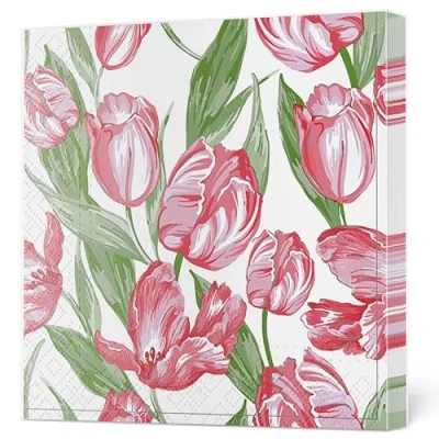 Image of Daisy 3 Ply Spring Flowers Tissue Paper Napkins Serviettes for Decoupage Lunch 33cm x Pack of 20 (Pink Tulips Wallpaper)