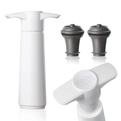 Image of Vacu Vin Wine Saver Pump White with Vacuum Stopper Keep Your Fresh for up to 10 Days 1 2 Stoppers Reusable Made in The Netherlands