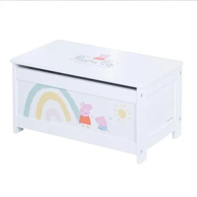 Image of roba Peppa Pig Wooden Toy Chest for Children Foldable seat with Damping Fitting White Bench/Pink Expression...